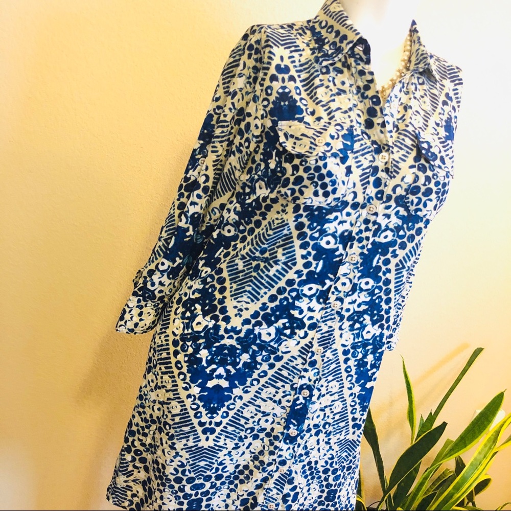 Cabi || Blue White Button Down Dress - Picture 3 of 10